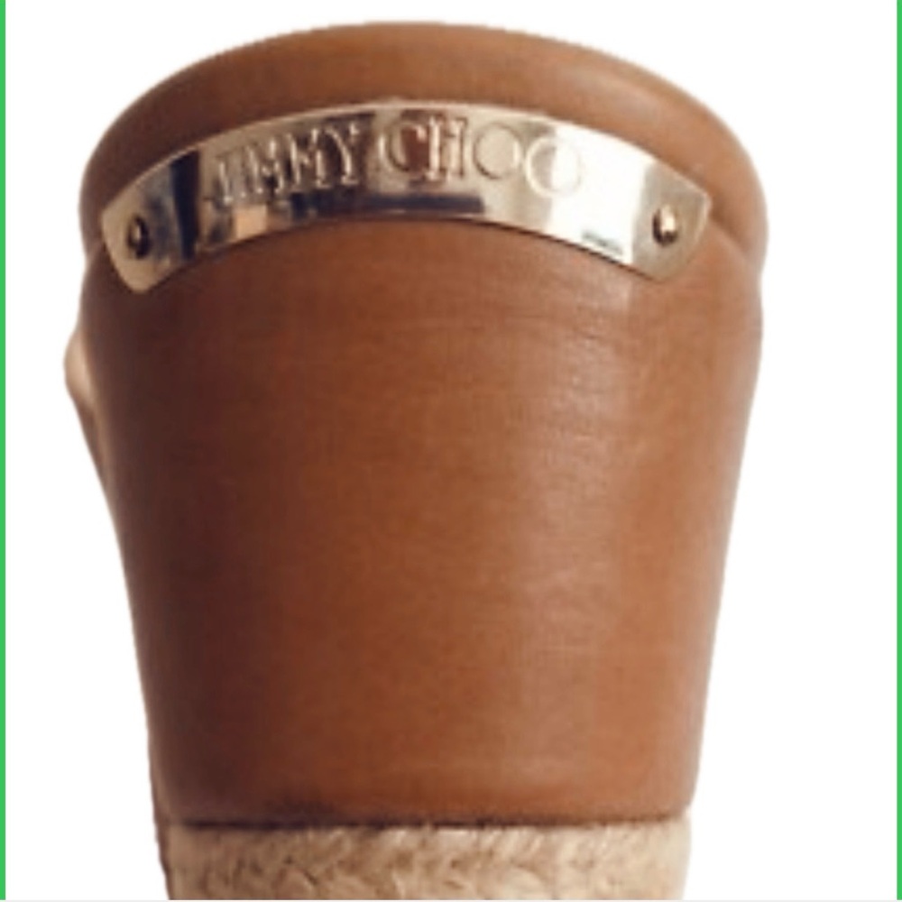 Jimmy Choo Tan Leather Espadrille Wedge Sandals - Picture 4 of 15